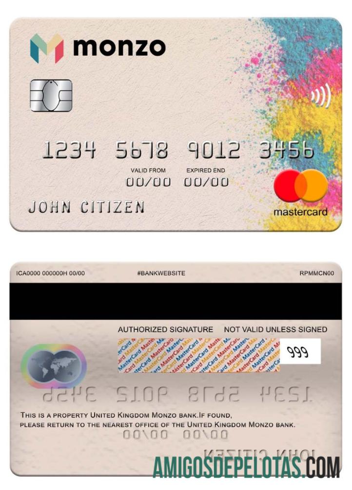 Reino Unido Monzo Bank Mastercard baixar para verificação